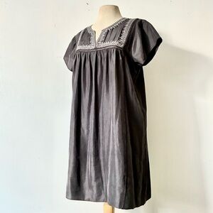 Calypso St. Barth Festive Silver Embroidered Gray Silk Dress Large L Org. $378